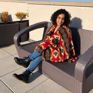 Zoofleece Orange Southwestern Aztec Tribal Indian American Women’s Poncho Cape
